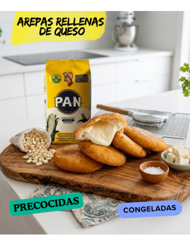 AREPA ripieni di formaggio tipo (MOZZARELLA), surgelate precotti in confezioni da 5 unità pronti per friggere